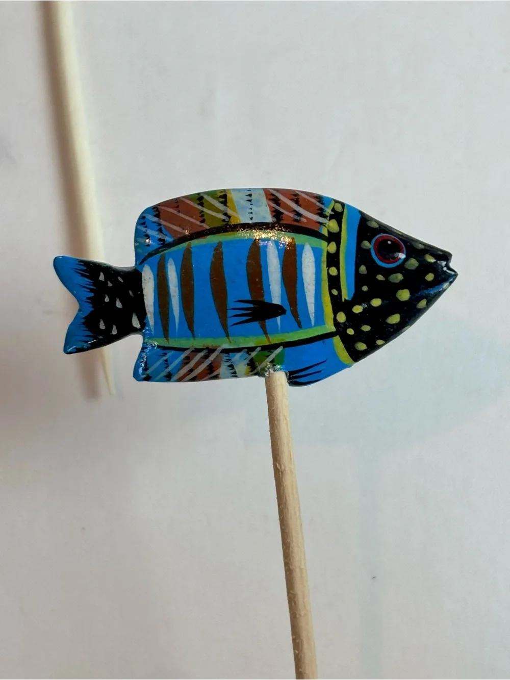 Hand-Painted Wooden Tropical Fish Cocktail Picks with Bamboo Holder Set of 12
